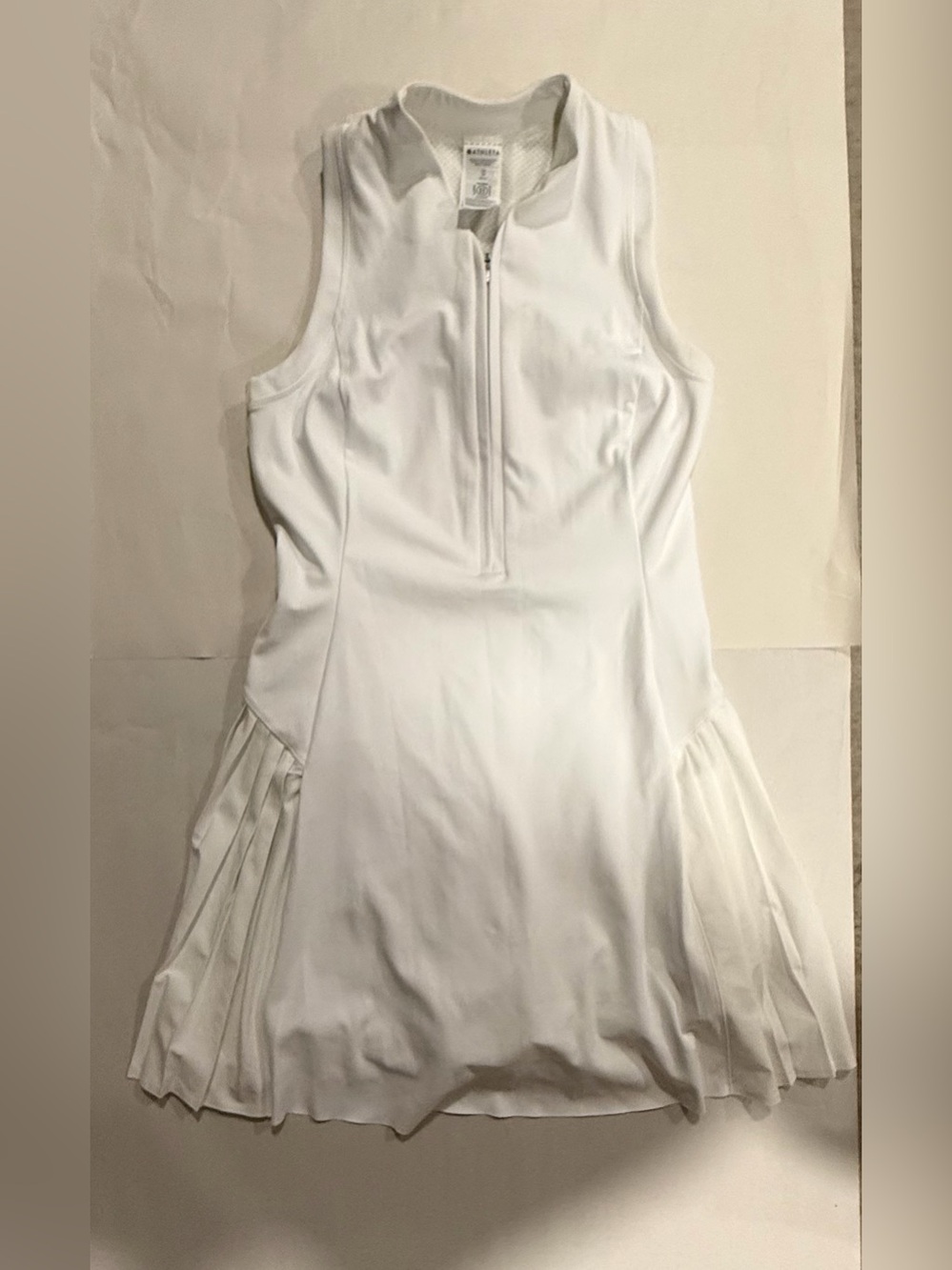 Athleta White Sleeveless Pleated Sport Dress with Front Zip